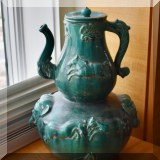 D19. Pair of green ceramic pots. 15”h 